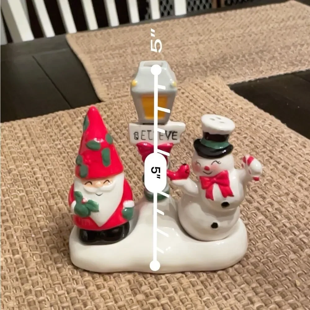 Midwest Gift Santa and Snowman Salt and Pepper Shakers with Believe Lantern